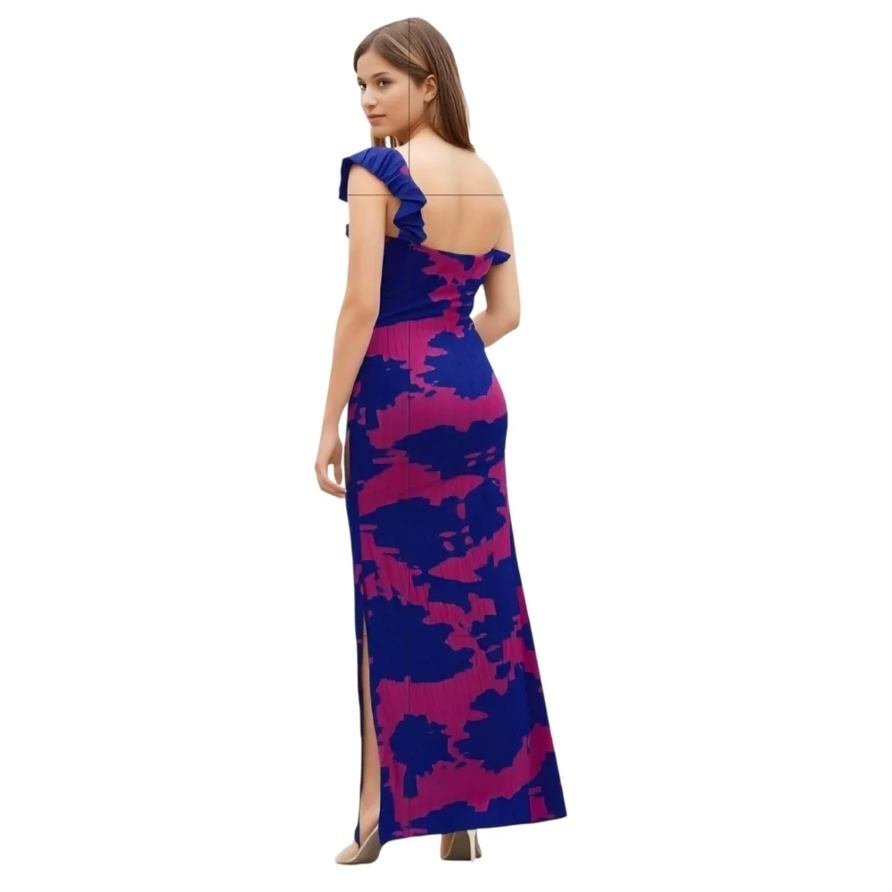 Asymmetrical Sundress Blue & Pink One Shoulder Ruffled - Picture 5 of 12